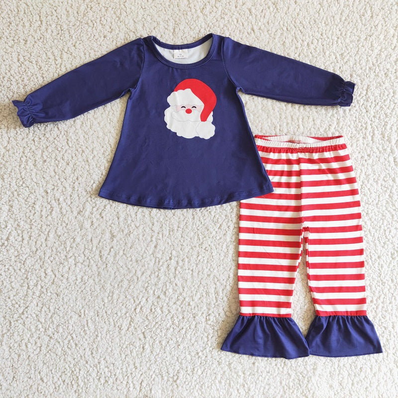 GLP0249 Girls Santa's Navy Blue Long Sleeve Striped Trousers Suit