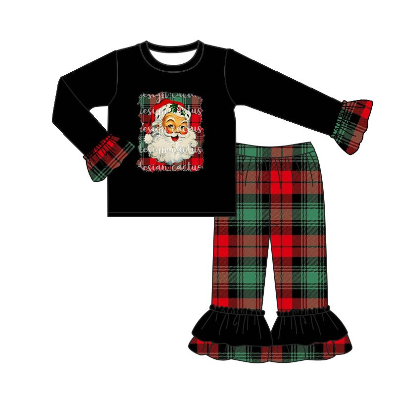 GLP0260 Girls Santa Plaid Long Sleeve Trousers Suit