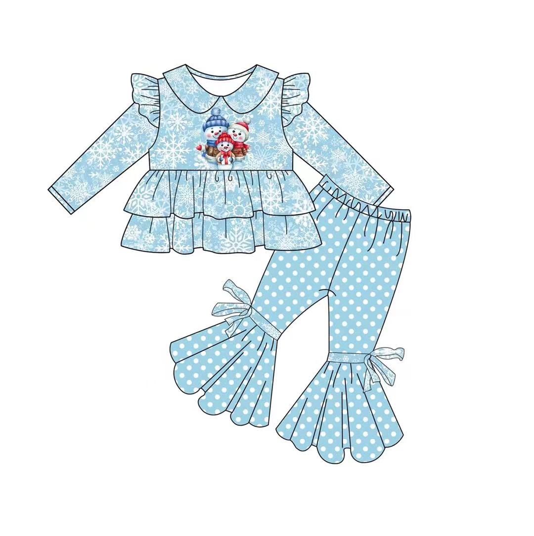 GLP0261 Girls Christmas Snowman Blue Long Sleeve Pants Set