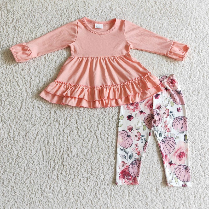 GLP0265 Girls Pink Long Sleeve Pumpkin Blossom Trousers Suit