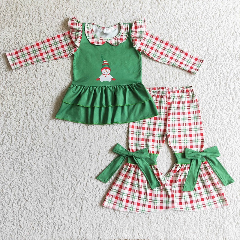 GLP0270 Girls Snowman Green Flying Sleeve Trousers Suit