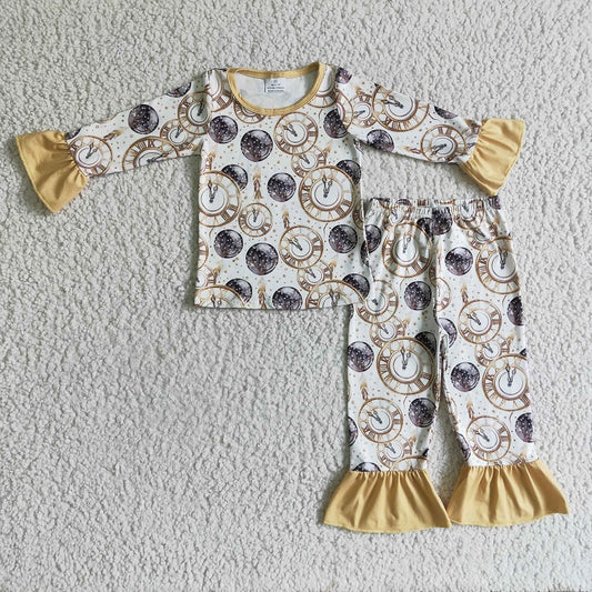 GLP0275 Girls Alarm Clock Long Sleeve Pants Set
