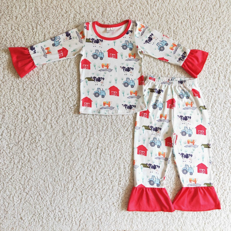 GLP0280 Girls Farm Car Long Sleeve Pants Set