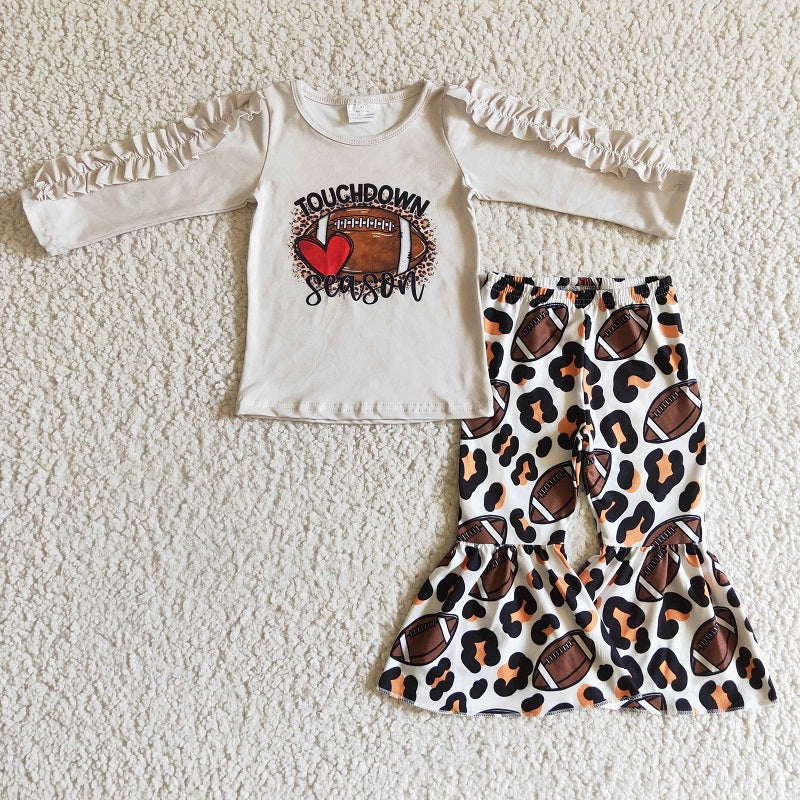 GLP0287 Girls Rugby Leopard Lace Long Sleeve Trousers Set