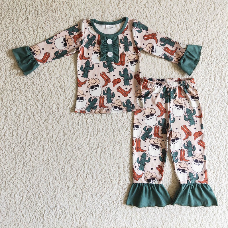 GLP0291 BABY GIRLS WESTERN DESIGN SANTA PAJAMAS SET
