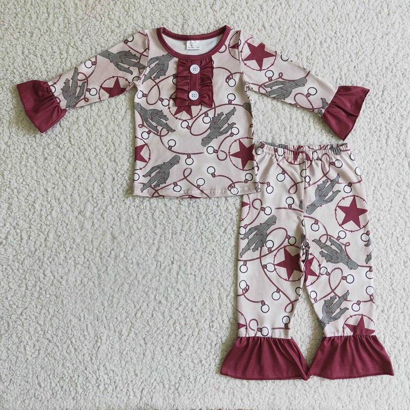 GLP0292 Girls Cactus Stars Long Sleeve Pants Set