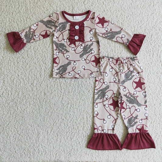 GLP0292 Girls Cactus Stars Long Sleeve Pants Set