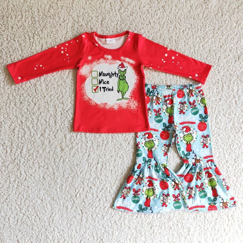 GLP0294 girl christmas cartoon red long sleeve trousers suit