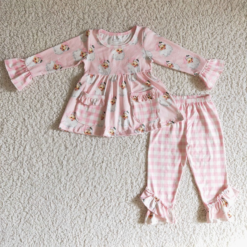 GLP0298 Girls Santa Pink Pocket Long Sleeve Suit