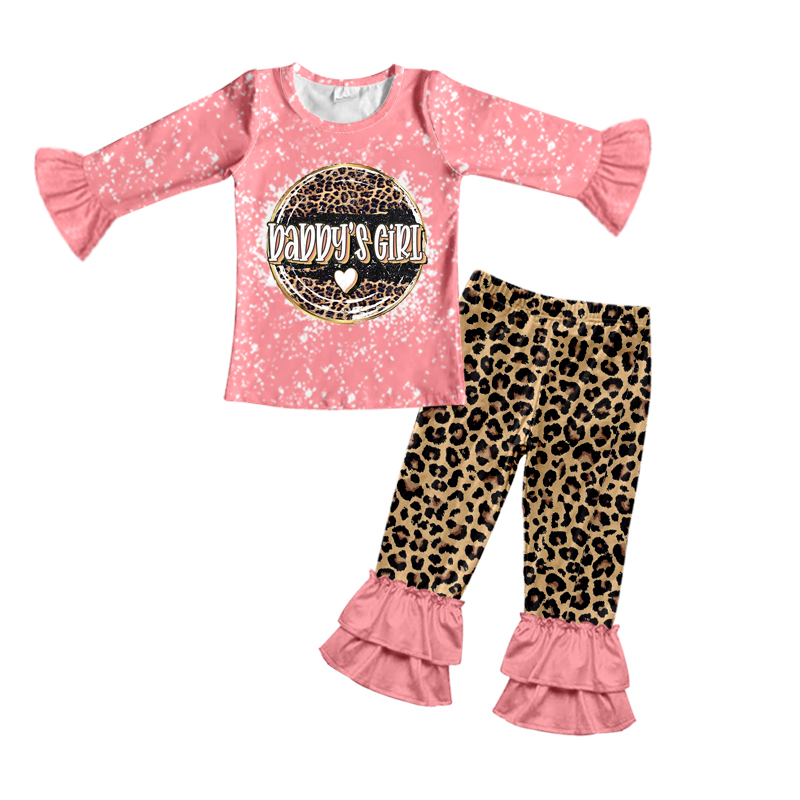 GLP0328 Girls Daddys GIRL Pink Long Sleeve Leopard Pants Set