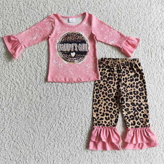 GLP0328 Girls Daddys GIRL Pink Long Sleeve Leopard Pants Set