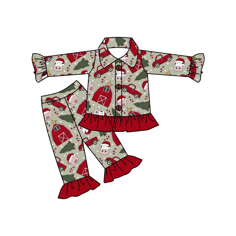 GLP0349 Girls Christmas Farm Cow Pig Long Sleeve Pants Set