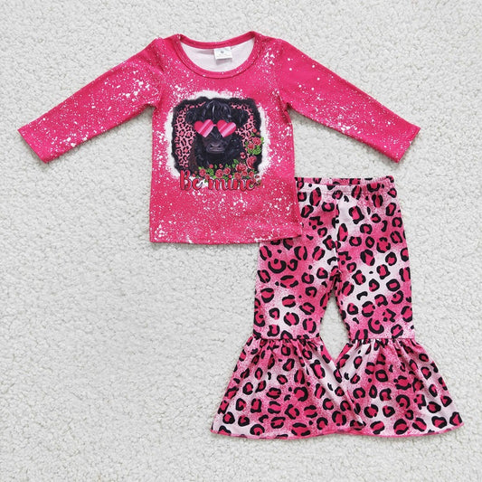 GLP0369 Girl's love cow rose red leopard print long-sleeved trousers suit