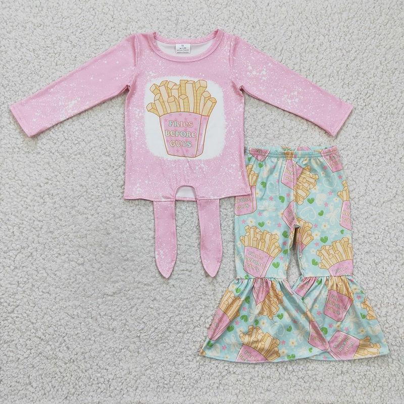 GLP0373 Baby Girls FRIES French Fries Pink Long-Sleeved Trousers Suit