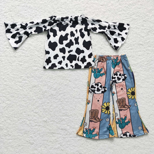 GLP0375 Girls Cow Long Sleeve Pants Set