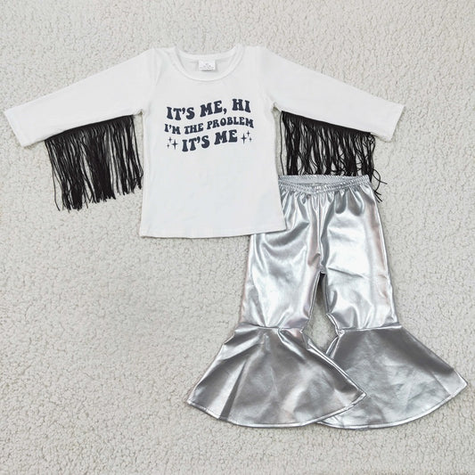 GLP0394 Girls ITS ME White Long Sleeve Silver Pantsuit