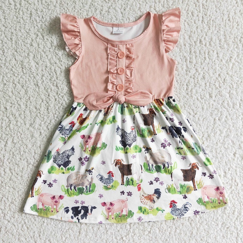 GSD0097 Farm Pink Flying Sleeve Dress