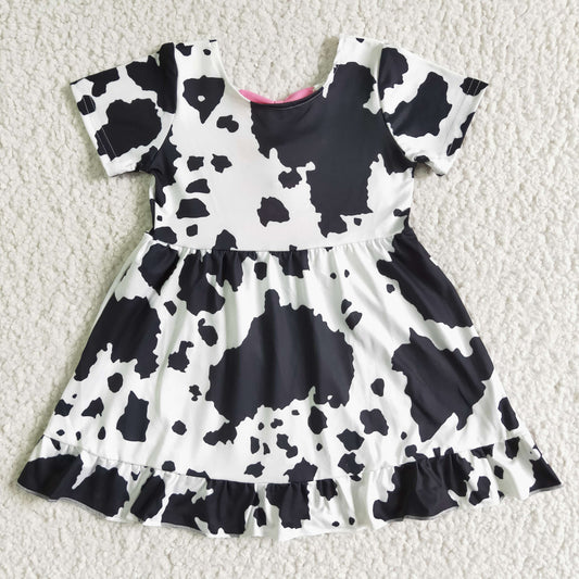GSD0102 Cow Print Bow Short Sleeve Dress