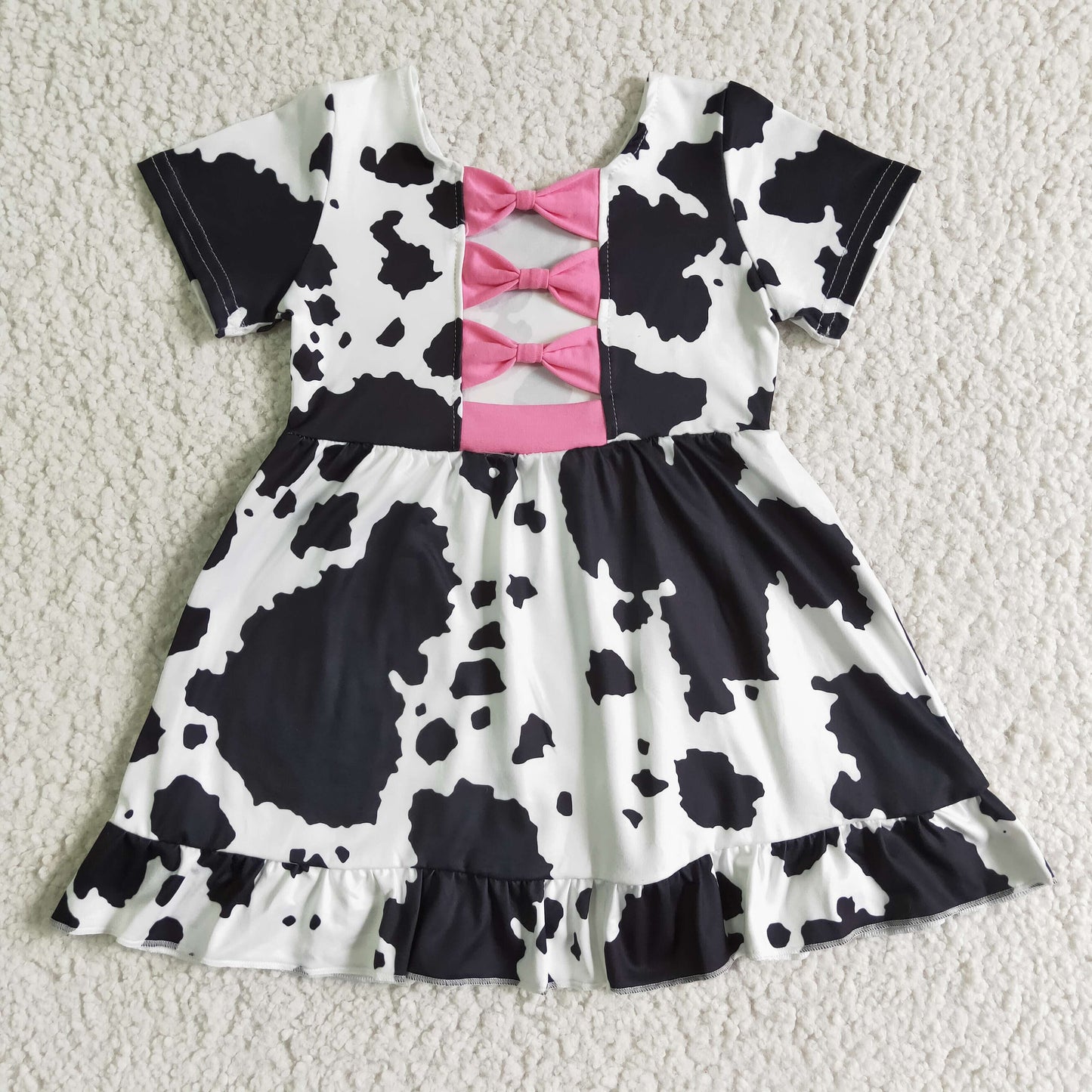 GSD0102 Cow Print Bow Short Sleeve Dress