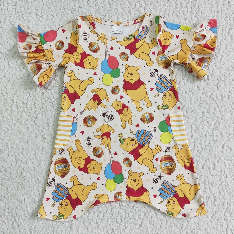 GSD0114 Bear Lace Short Sleeve Pocket Dress