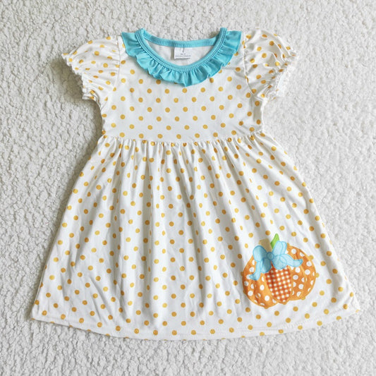 GSD0116 Autumn Pumpkin White Short Sleeve Dress