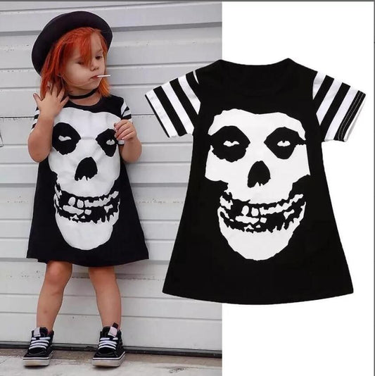 GSD0137 Black and White Skull Short Sleeve Dress