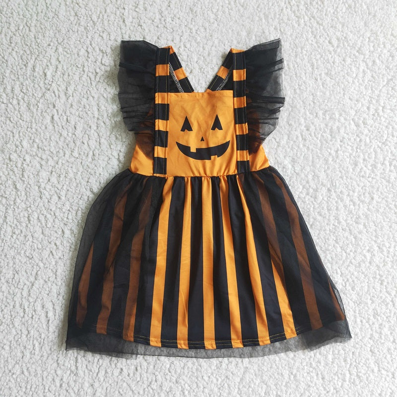 GSD0138  Halloween Pumpkin Fly Sleeve Dress D 7.28