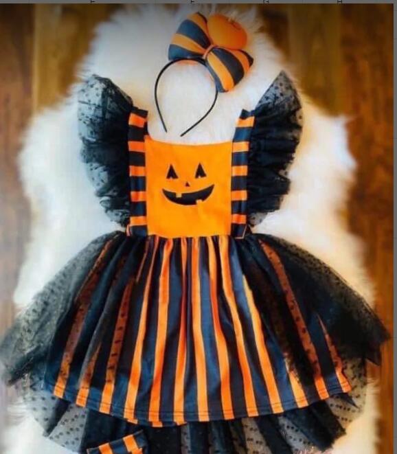 GSD0138  Halloween Pumpkin Fly Sleeve Dress