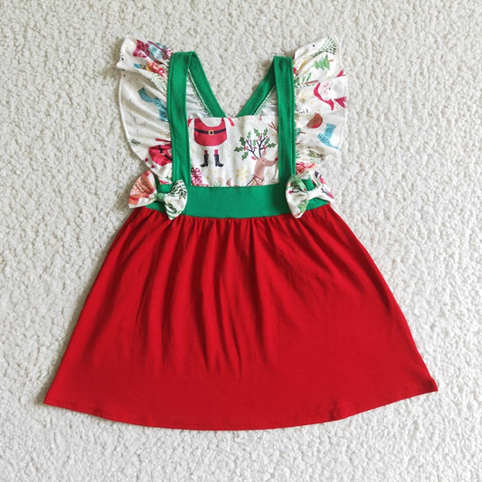 GSD0142 Christmas Gift Cart Red Flying Sleeve Dress