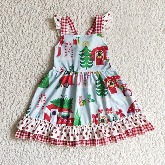 GSD0145 Christmas Tree Cart Flying Sleeve Dress