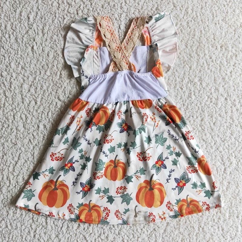 GSD0146 Pumpkin Flower Pocket Fly-Sleeve Tank Dress