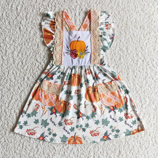 GSD0146 Pumpkin Flower Pocket Fly-Sleeve Tank Dress