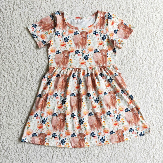 GSD0154 girl alpine cow flower short sleeve dress