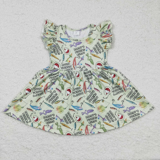 GSD0155 Girls FUSHING Green Fishing Short Sleeve Dress