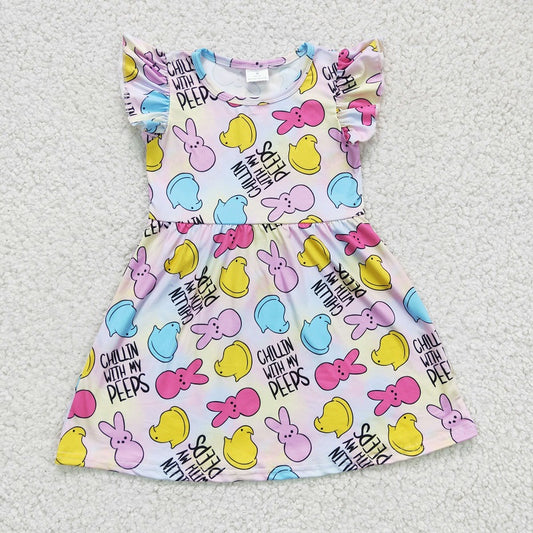 GSD0159 Girls PEEPS Color Rabbit Flying Sleeve Dress
