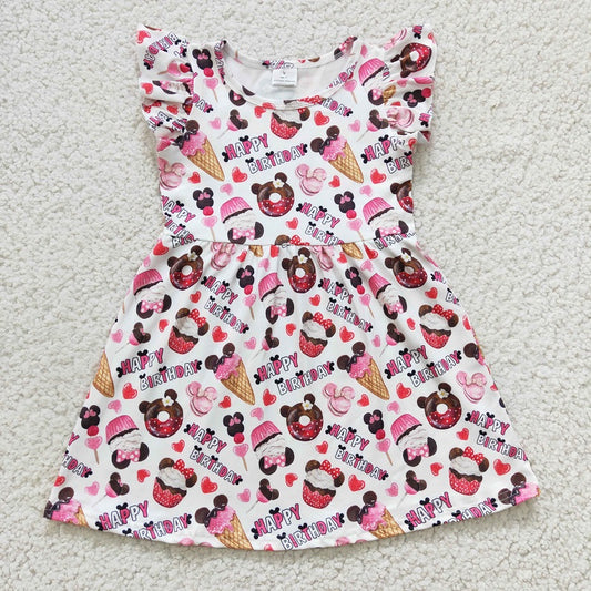 GSD0170 Girls happy birthday cake fly sleeve dress