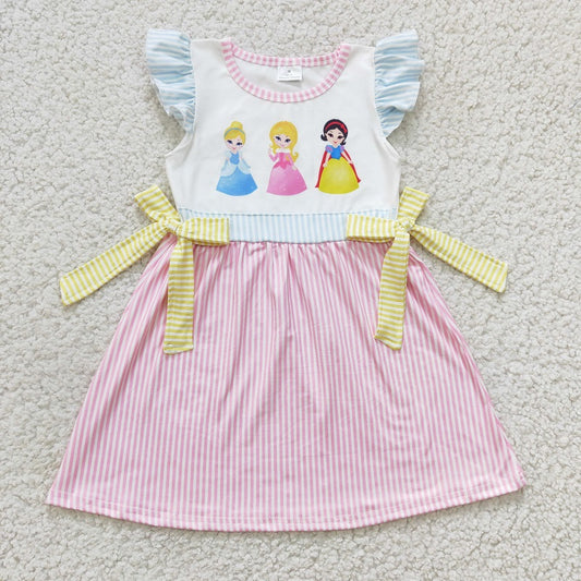 GSD0176 Girls Cartoon Pink  Flying Sleeve Dress