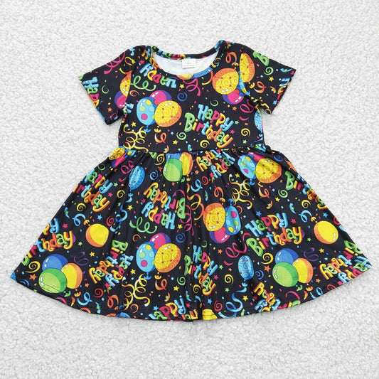 GSD0182 Girls happy birthday balloon short-sleeved dress