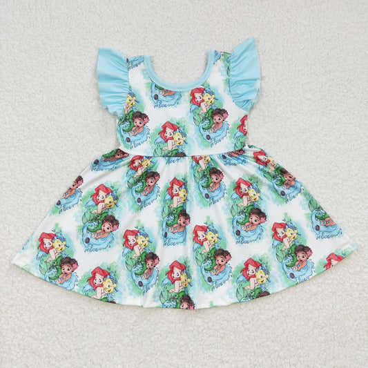 GSD0209 Girls Mermaid Clownfish Blue Flying Sleeve Dress