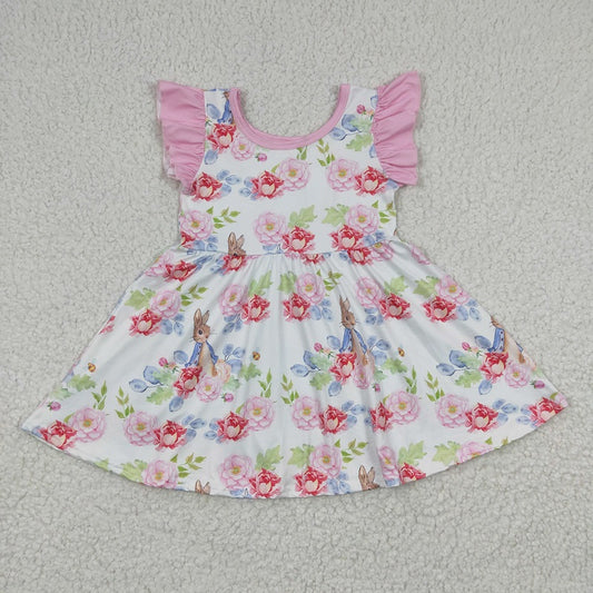 GSD0223 Girls Bunny Flower Flying Sleeve Dress