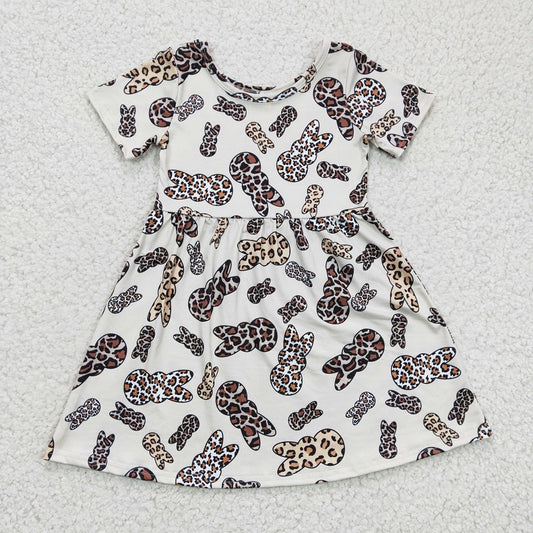 GSD0227 Girls Leopard Print Rabbit Short Sleeve Dress