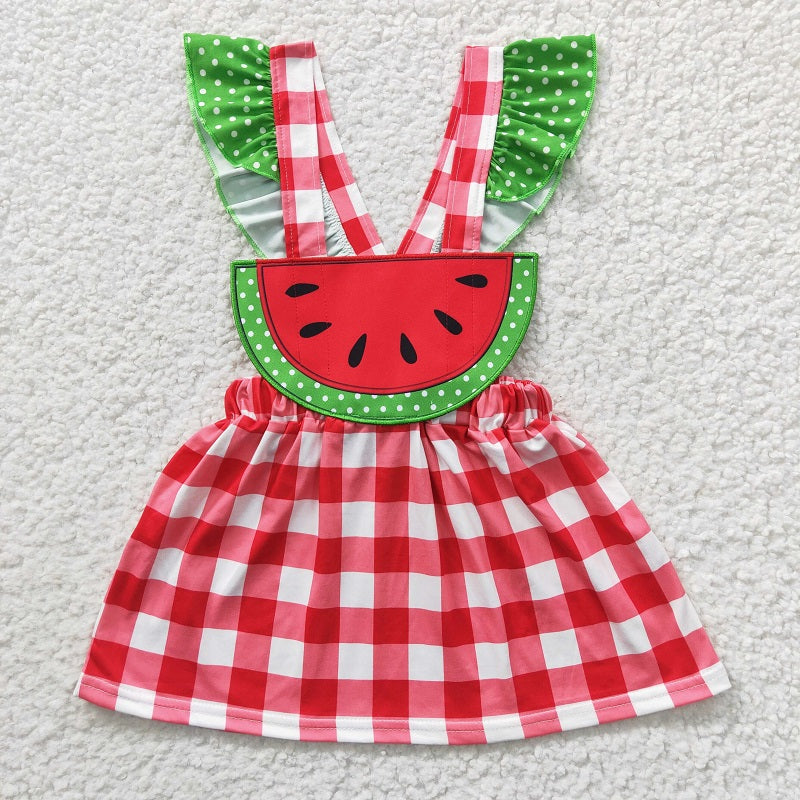GSD0234 Baby Girls Watermelon Red Plaid Strap Dress D 6.5