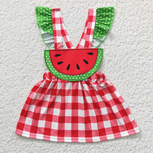 GSD0234 Baby Girls Watermelon Red Plaid Strap Dress