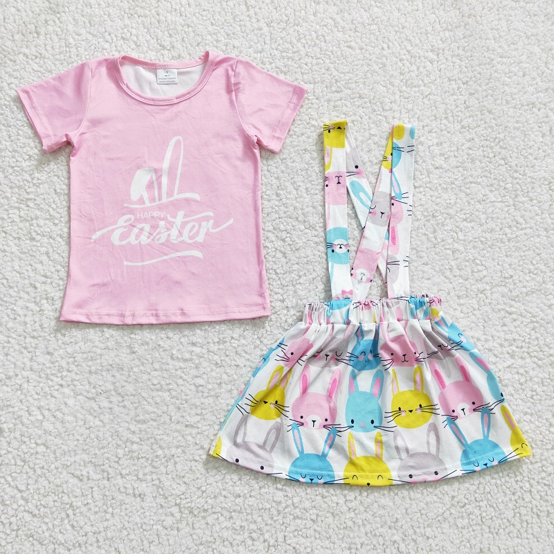 GSD0236 Girls Rabbit Pink Short Sleeve Suspender Dress Set