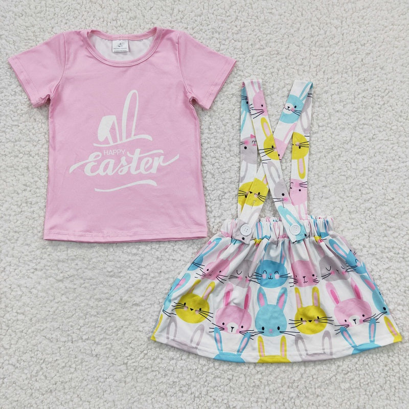 GSD0236 Girls Rabbit Pink Short Sleeve Suspender Dress Set