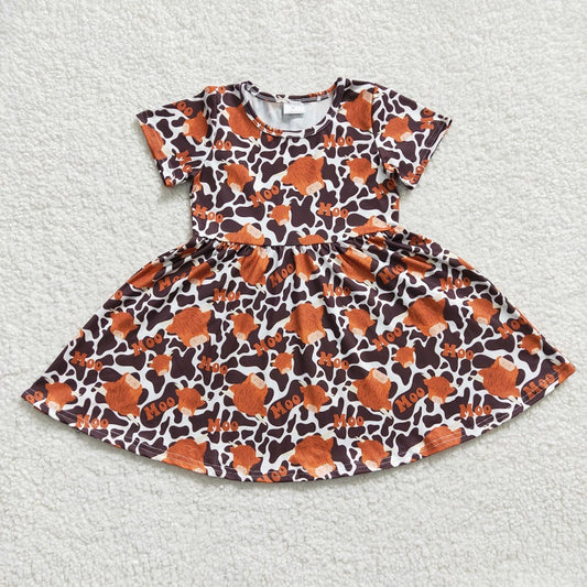 GSD0237 Girls MOO Alpine Milk Cow Print Short Sleeve Dress