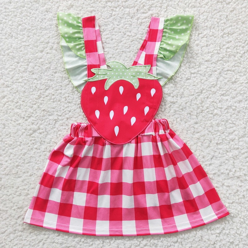 GSD0241  Baby Girls strawberry red plaid vest dress  D 6.5