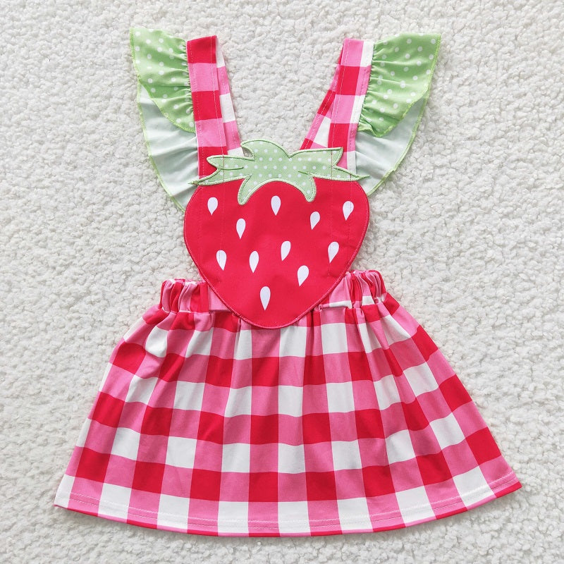 GSD0241  Baby Girls strawberry red plaid vest dress