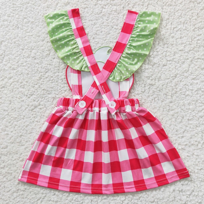 GSD0241  Baby Girls strawberry red plaid vest dress