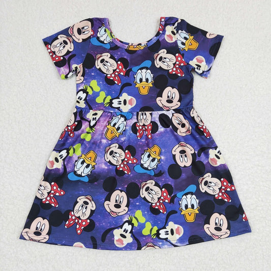 GSD0244 Girls Cartoon Purple Short Sleeve Dress